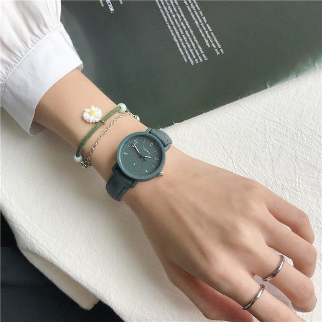 Reloj en cuero de moda para mujer + pulsera 🌻Envío gratis