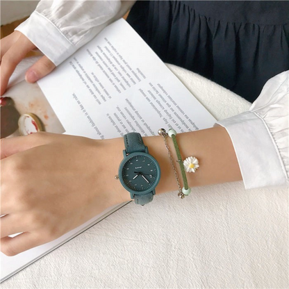 Reloj en cuero de moda para mujer + pulsera 🌻Envío gratis