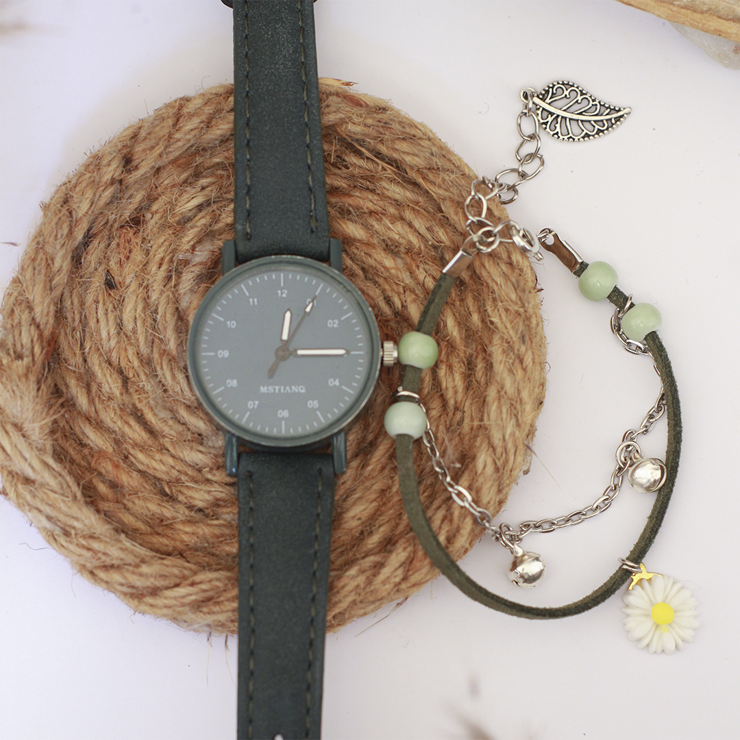 Reloj en cuero de moda para mujer + pulsera 🌻Envío gratis