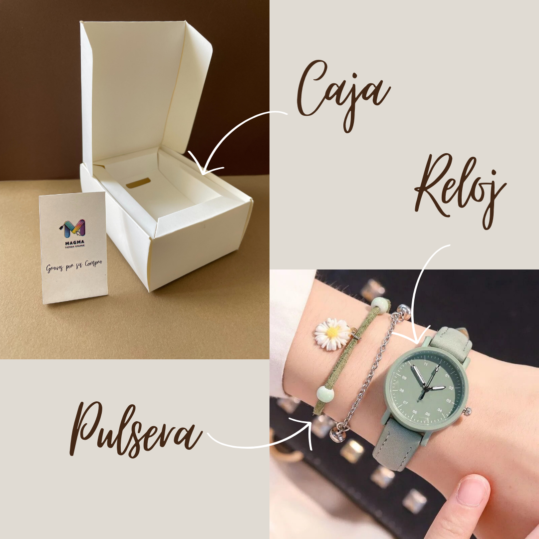 Reloj en cuero de moda para mujer + pulsera 🌻Envío gratis